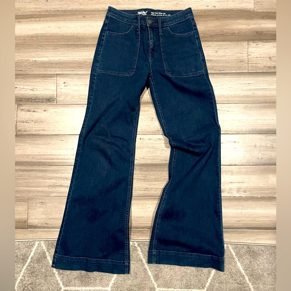 High waisted wide leg jeans.